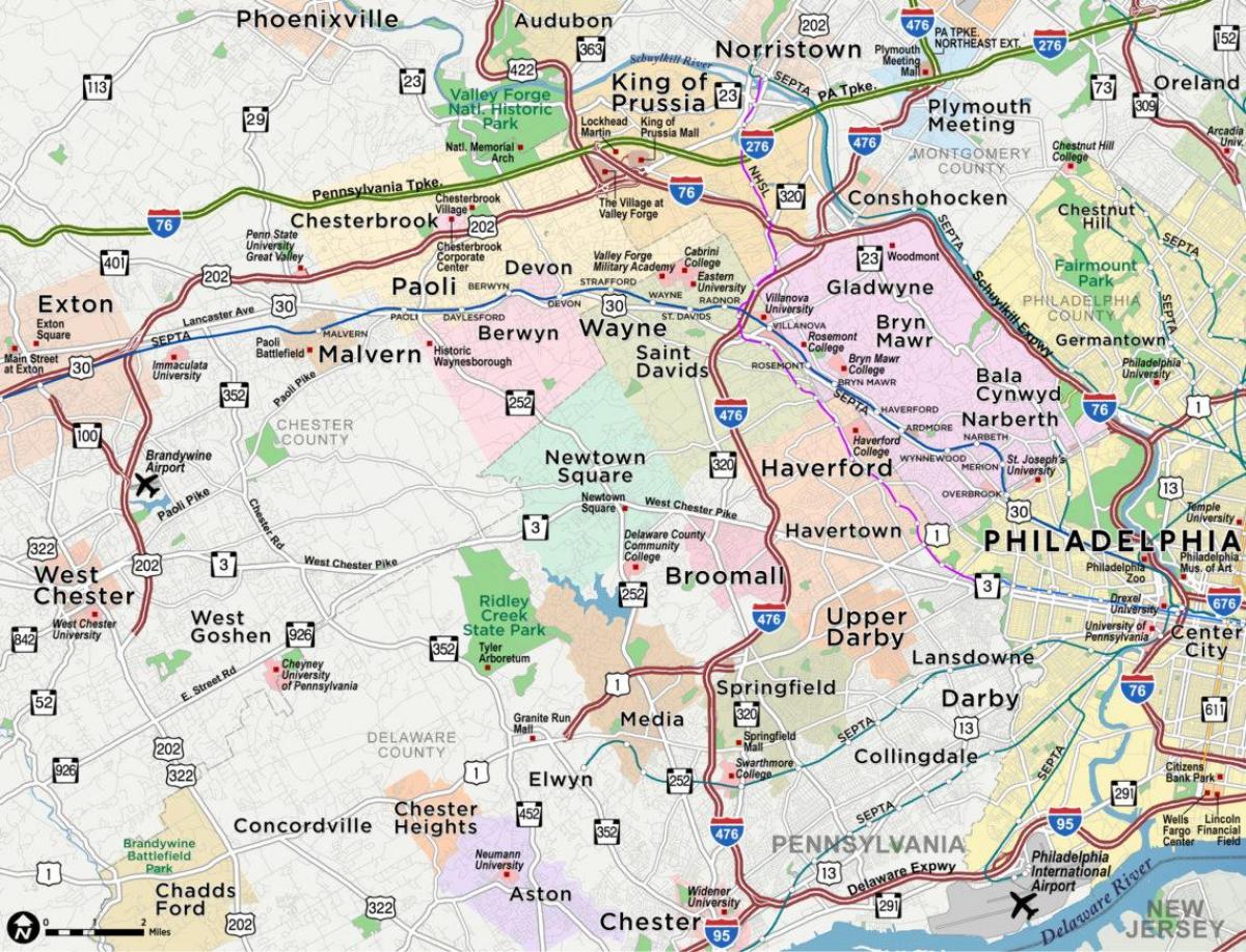 карта главној линији Филаделфији